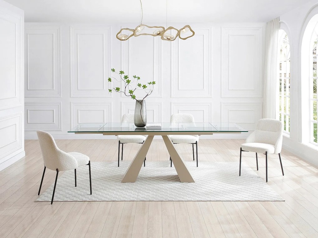 Stół do jadalni rozkładany dla 6 do 10 osób ze szkła hartowanego i beżowego metalu - Przezroczysty - LOZIPA marki Maison Céphy