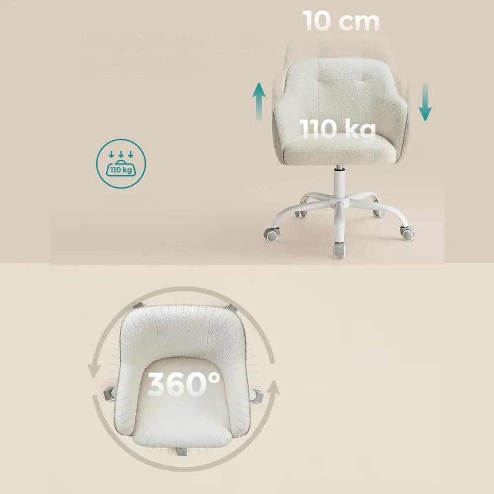 Krzesło biurowe SABINA, max. 110 kg, białe/beżowe SongmicsHome