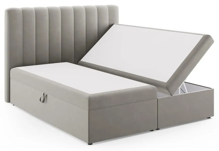 Szare łóżko boxspring ze schowkiem 180x200 cm Gina – Milo Casa