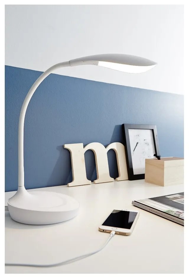 Biała lampa stołowa z portem USB Markslöjd Swan