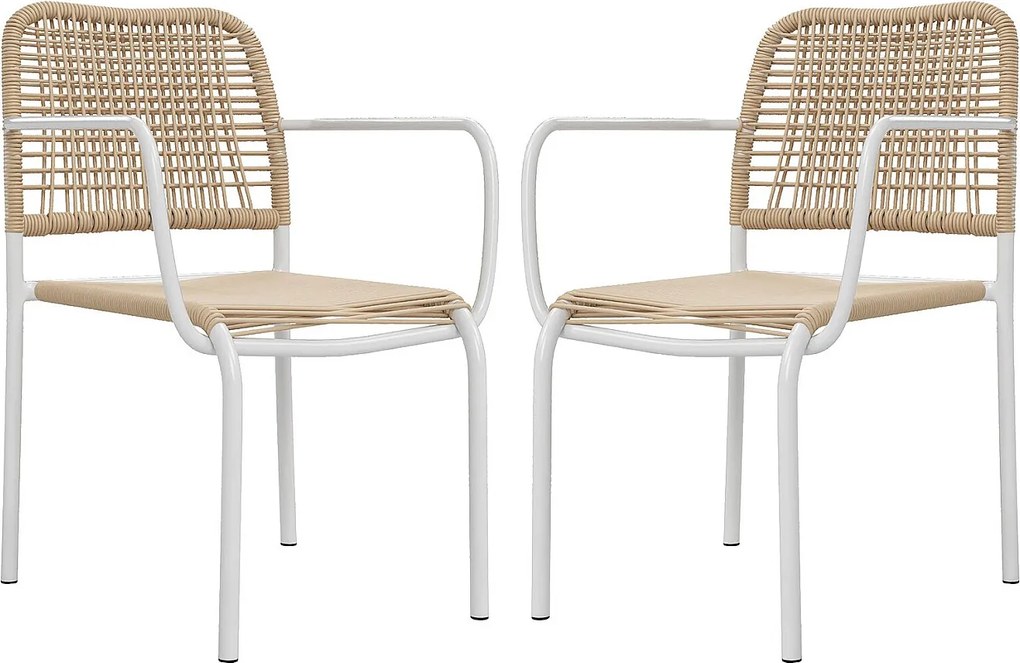Zestaw 2 metalowych, sztaplowanych foteli ogrodowych z plecionej żywicy - Beżowy - NIOU marki MYLIA