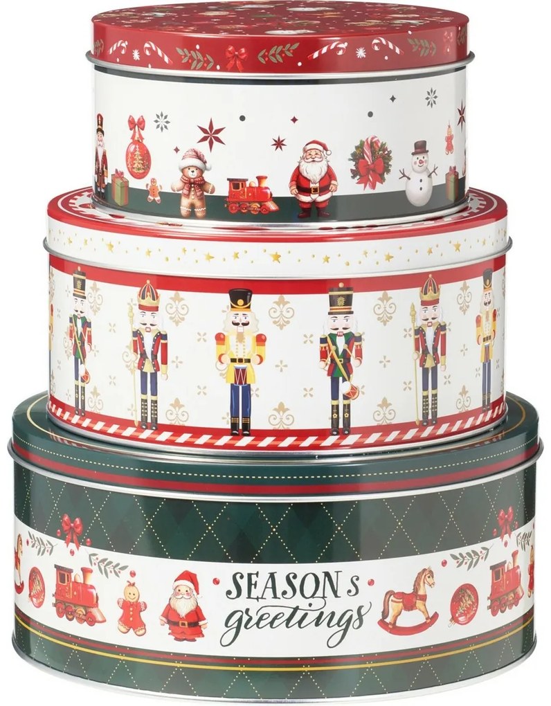 Zestaw 3 blaszanych pojemników świątecznych Seasons Greetings