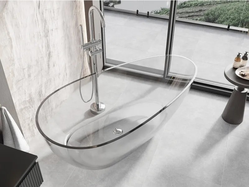 Mexen Glass wanna wolnostojąca transparentna 170 x 85 cm, clear, korek chrom - 58061708508