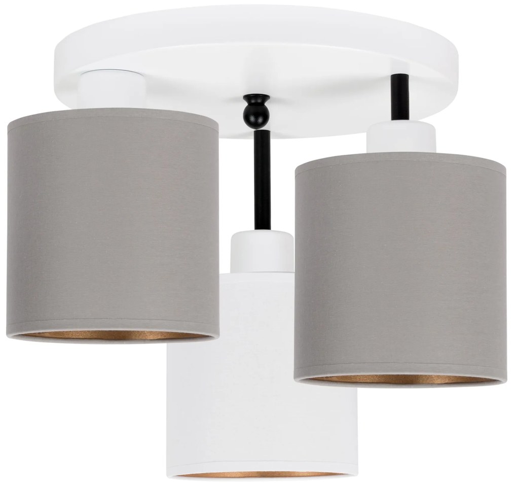 Lampa sufitowa biała trzypunktowa z szaro-białymi abażurami C-3030WE-G