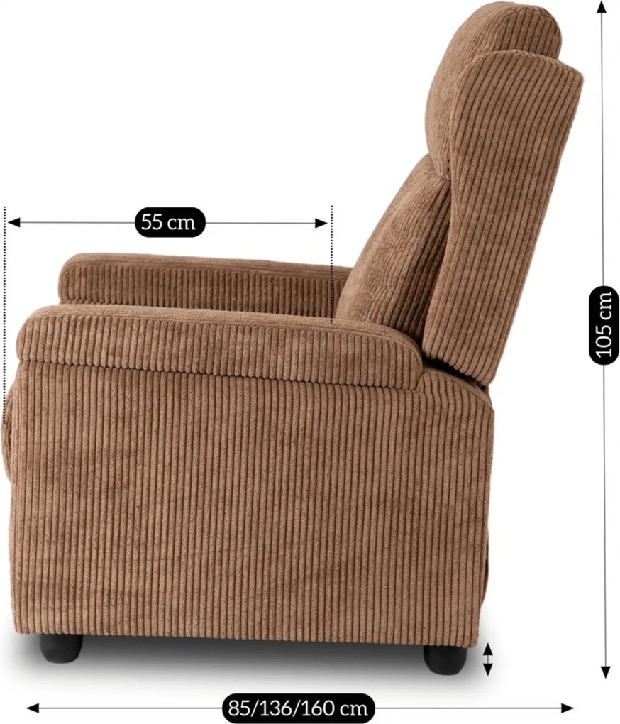 Fotel Rozkładany z Podnóżkiem SPENCER Brązowy Sztruksowy Nowoczesny