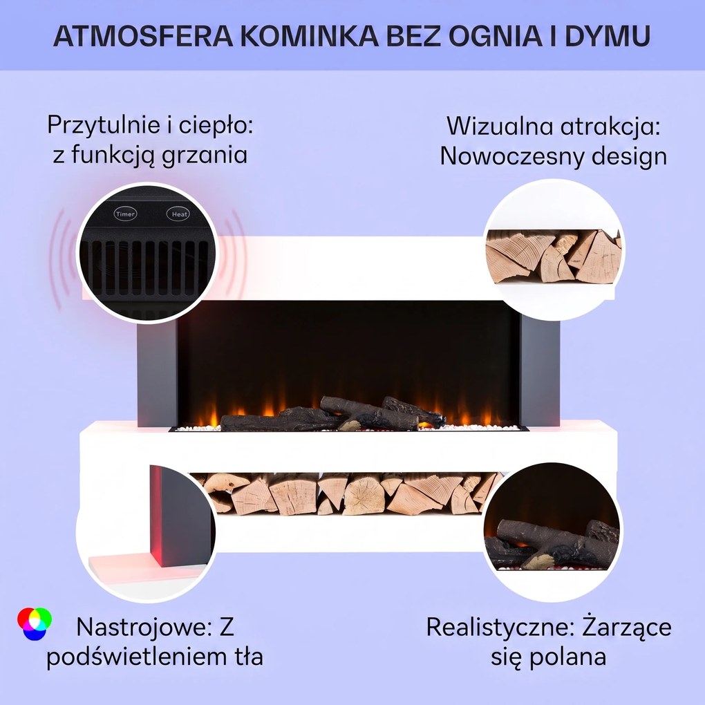Klarstein Studio LightFire Smart 2000W 121cm Kominek elektryczny dekoracyjny Biały
