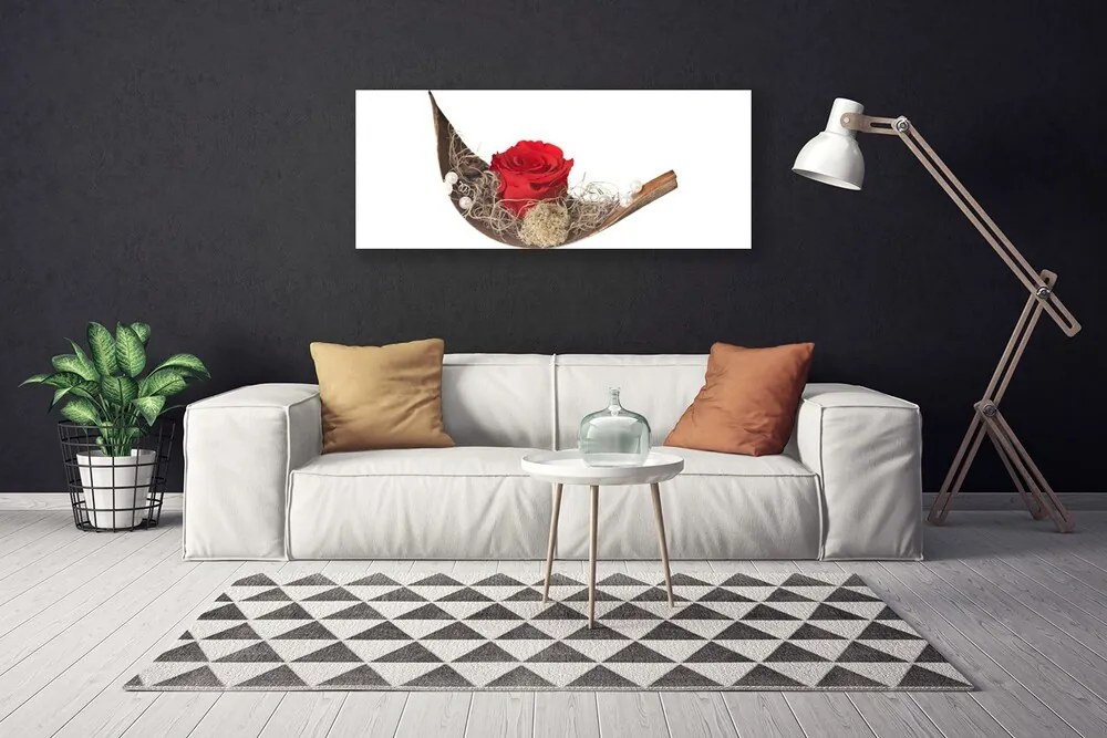 Obraz canvas Czerwona Róża w Kroplach Rosy