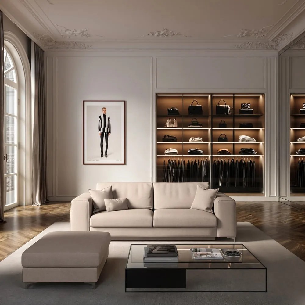 Beżowa aksamitna rozkładana sofa 256 cm Rene – Rodier