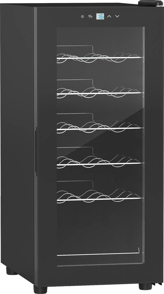 HOMCOM Lodówka na Wino, Cicha, 5-18°C, Dotykowy, Oświetlenie, 34,5x45x78cm, Czarna