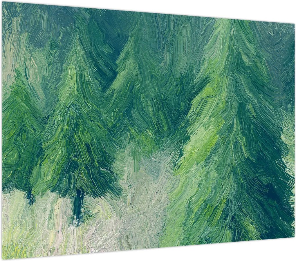 Obraz na szkle - Malowane drzewa iglaste (70x50 cm)