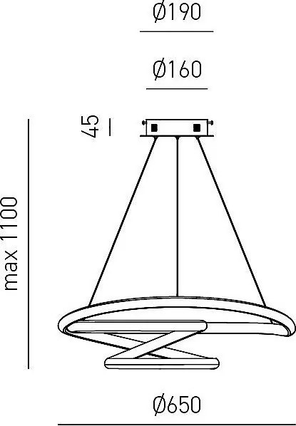 Diva lampa wisząca LED 47 W, ściemnialna, tytan i aluminium, ciepłe światło 3000 K, splecione pierścienie Ø65 cm