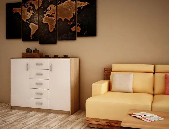 Komoda w styly skandynawskim dąb sonoma + biały - Basmir 3X