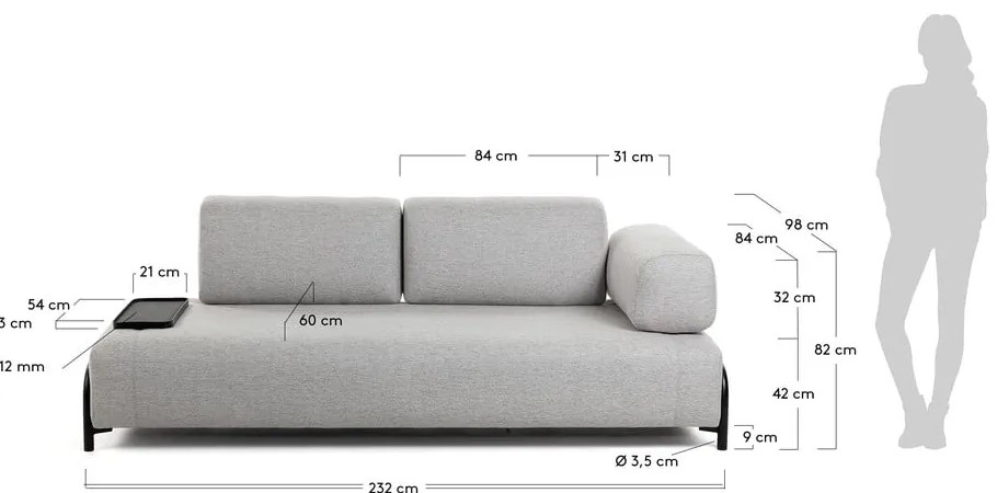 Szarobeżowa sofa z małym schowkiem Kave Home Compo