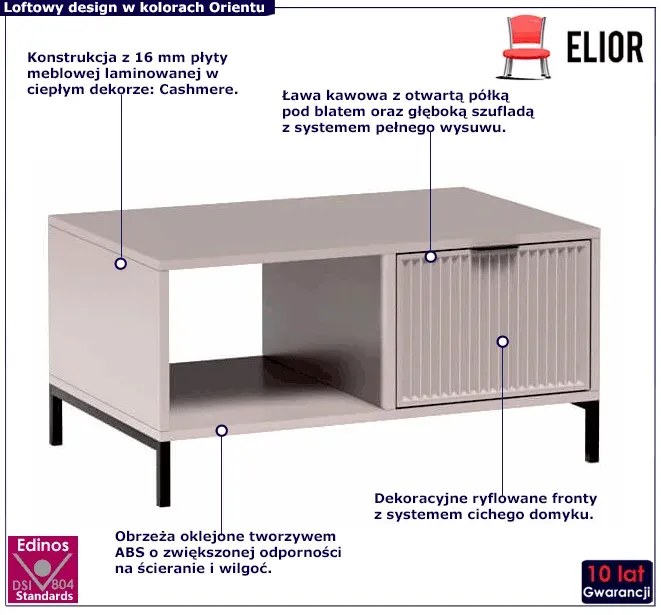 Stolik kawowy beżowy z lamelami D5-T99