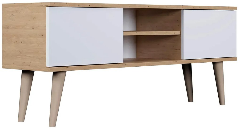 Skandynawska szafka pod telewizor dąb artisan + biały - Dubby 4X 120 cm