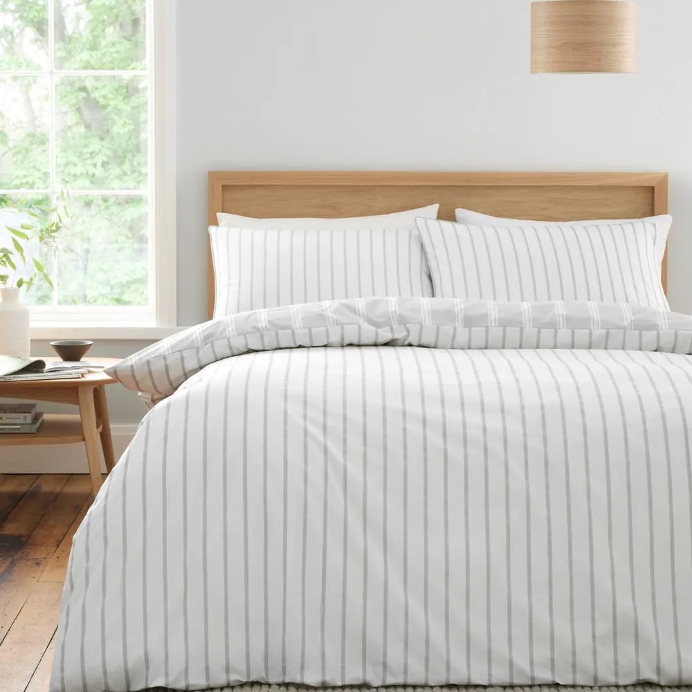 Szara bawełniana pościel jednoosobowa 135x200 cm Ashford Stripe – Bianca