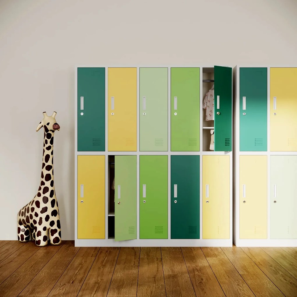 Szafka szkolna BHP szaro-wielokolorowa: 10-drzwiowa BARTUŚ, 1360 x 1500 x 450 mm