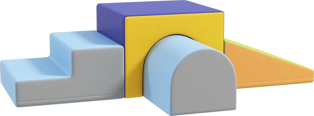 HOMCOM Zestaw 4 Kolorowych Miękkich Klocków do Wspinaczki i Zjeżdżania, Pokryty Ekoskórą, dla Dzieci 1-3 Lata