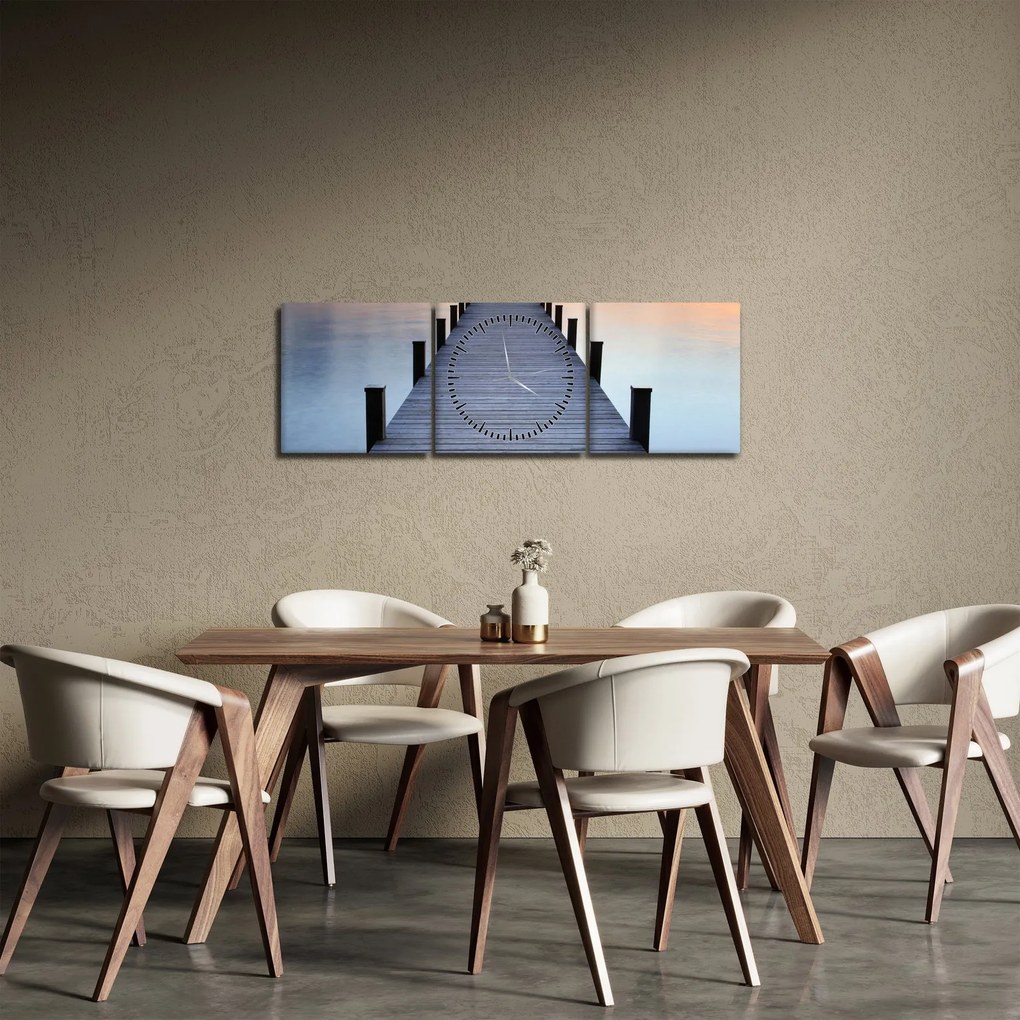 Obraz - Molo nad jeziorem Starnberger, Bavaria, Germany (z zegarem) (90x30 cm)