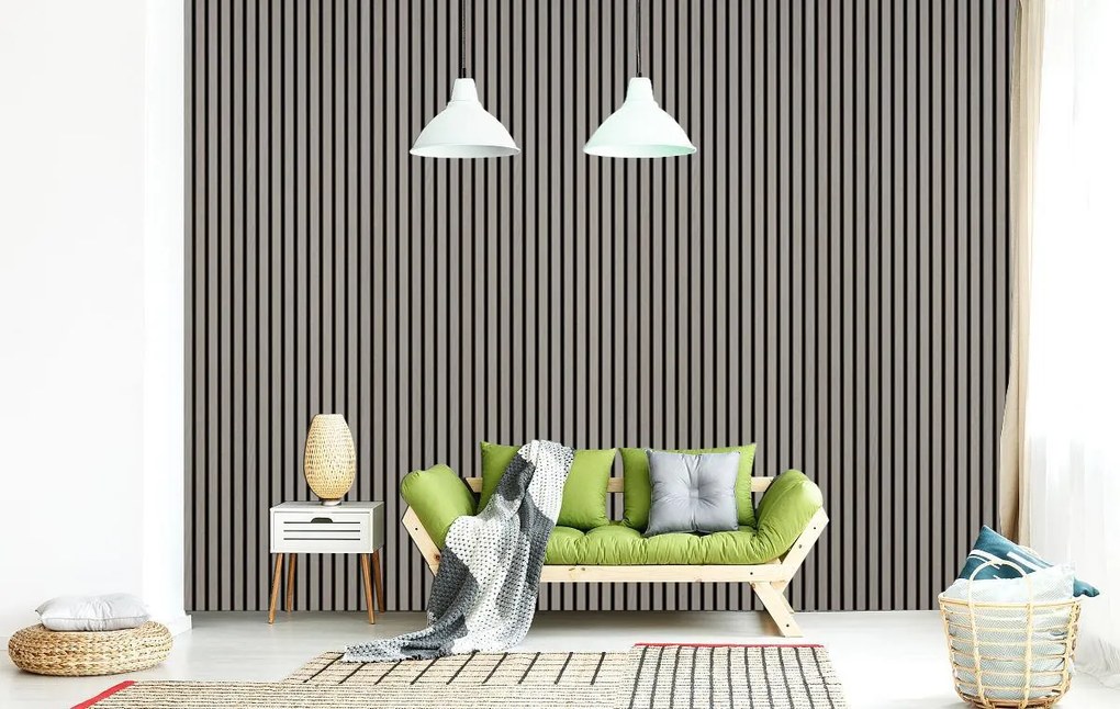 Drewniany panel akustyczny, 2400 x 600 mm, czarny podkład, dąb grafitowy