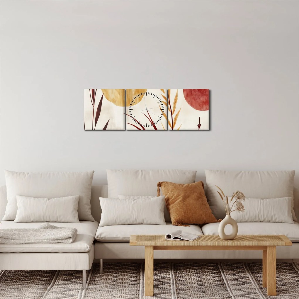 Obraz - Rośliny i okręgi (z zegarem) (90x30 cm)