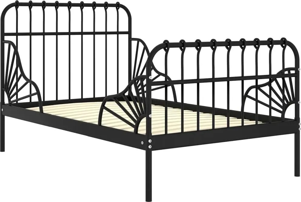 Czarne metalowe łóżko rosnące z dzieckiem 80x130/200 cm E0-P76