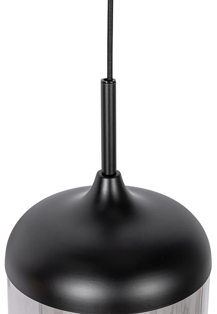 Designerska lampa wisząca czarna ze złotem i dymionym szkłem 3-światła - KyanDesignerski Oswietlenie wewnetrzne
