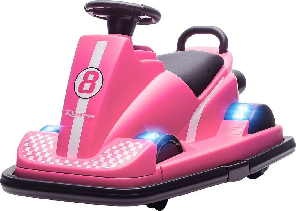 AIYAPLAY Autoscooter dla dzieci, obracany o 360 stopni, kierownica, światła LED, funkcja muzyczna, 3–8 lat, różowy