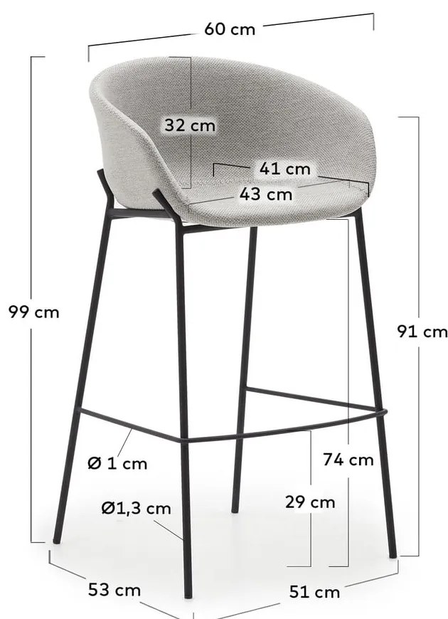Jasnoszary hoker (wysokość siedziska 75 cm) Yvette – Kave Home