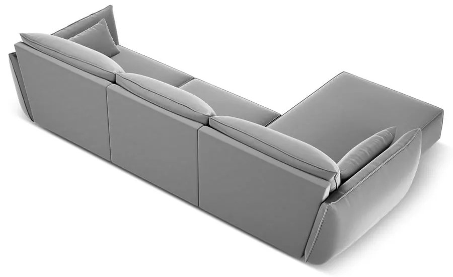 Jasnoszary aksamitny narożnik (lewostronny/z szezlongiem) Vanda – Mazzini Sofas
