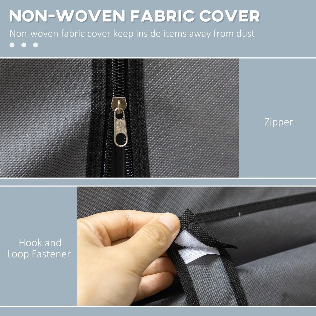 HOMCOM Szafa z Tkaniny, Rozwiązanie do Przechowywania, 8 Regałów, 2 Drążki na Ubrania, Ciemnoszary