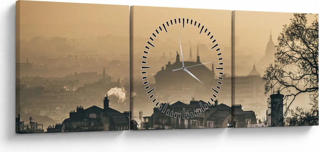 Obraz - Miasto pod mgłą (z zegarem) (90x30 cm)