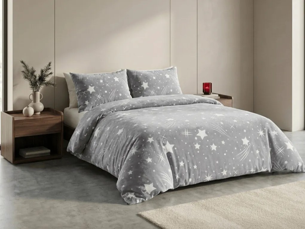 PrzytulneMieszkanie.pl PrzytulneMieszkanie.pl Pościel z mikropluszu NIGHT STARS jasnoszara Rozmiar pościeli: 70 x 90 cm | 140 x 200 cm