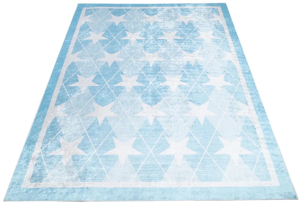 Jasnoniebieski skandynawski dywan w gwiazdki T3-W15