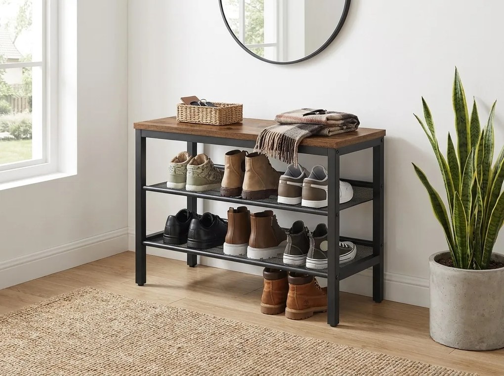 Szafka na buty TAYLOR z 2 półkami 75x50 cm, w kolorze rustykalnym brązowym