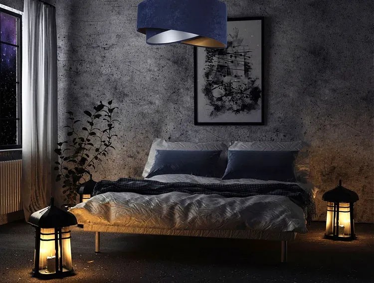 Granatowa welurowa lampa wisząca glamour E5-T19
