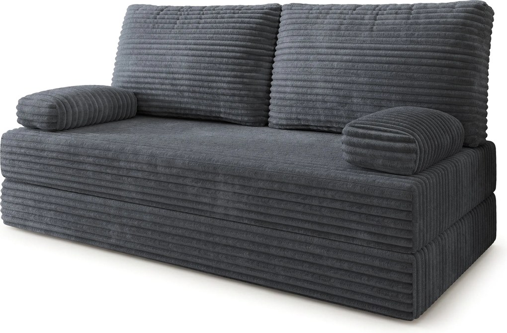Masseno Sofa piankowa SILAR z funkcją spania, Kanapa z pianki do salonu, Bezmontażowa, Tkanina sztruksowa – Grafitowy TILIA 90
