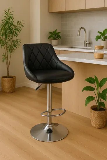 Biały chromowany hoker tapicerowany ekoskórą z oparciem Z6-E22