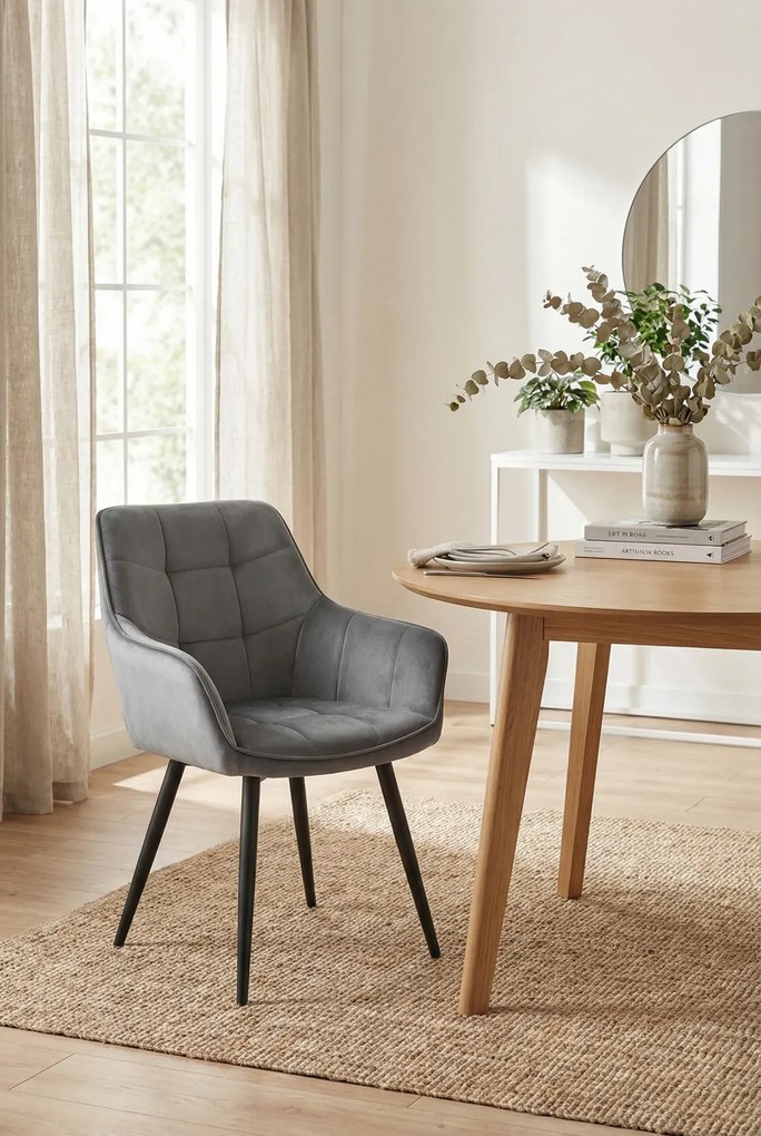 Ciemnoszare krzesło welurowe tapicerowane D6-L17