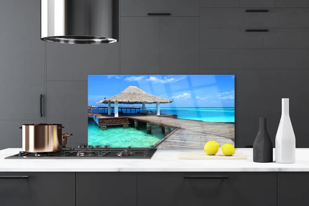 Szkło do Kuchni na Ścianę Most Nad Morskim Brzegiem