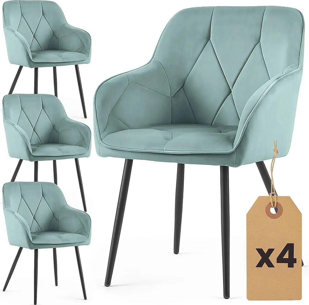 Zestaw 4 turkusowych krzeseł welurowych - Lorviano