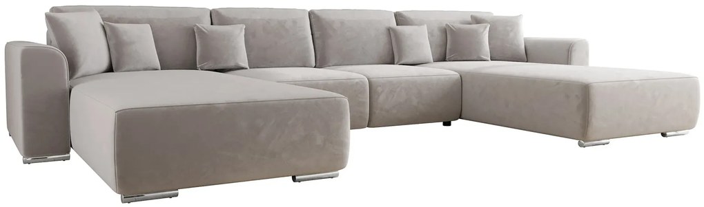 Jasnoszary rozkładany narożnik z pojemnikiem H7-D49