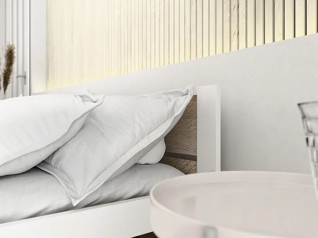 Łóżko IKAROS DOUBLE 160 x 200 cm, białe/dąb sonoma Stelaż: Ze stelażem listwowym rolowanym elastycznym, Materac: Materac Coco Maxi 20 cm