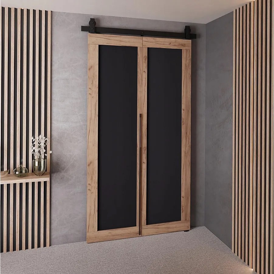 Drzwi Przesuwne QUDIO M1 Dąb Craft Złoty + Czarny 90