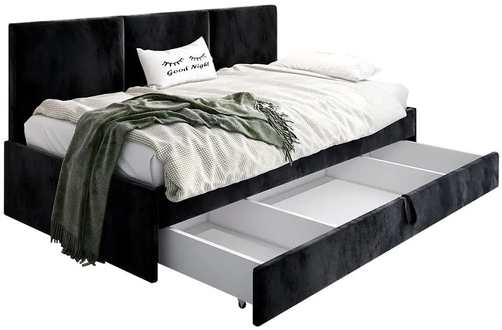 Czarny tapczan młodzieżowy z szufladą E5-P42