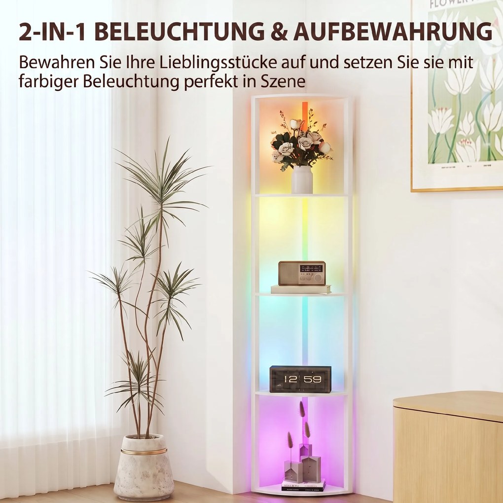 HOMCOM LED Lampa stojąca 5-stopniowa ściemnialna z półką, RGB zmiana kolorów, pilot | Aosom PL
