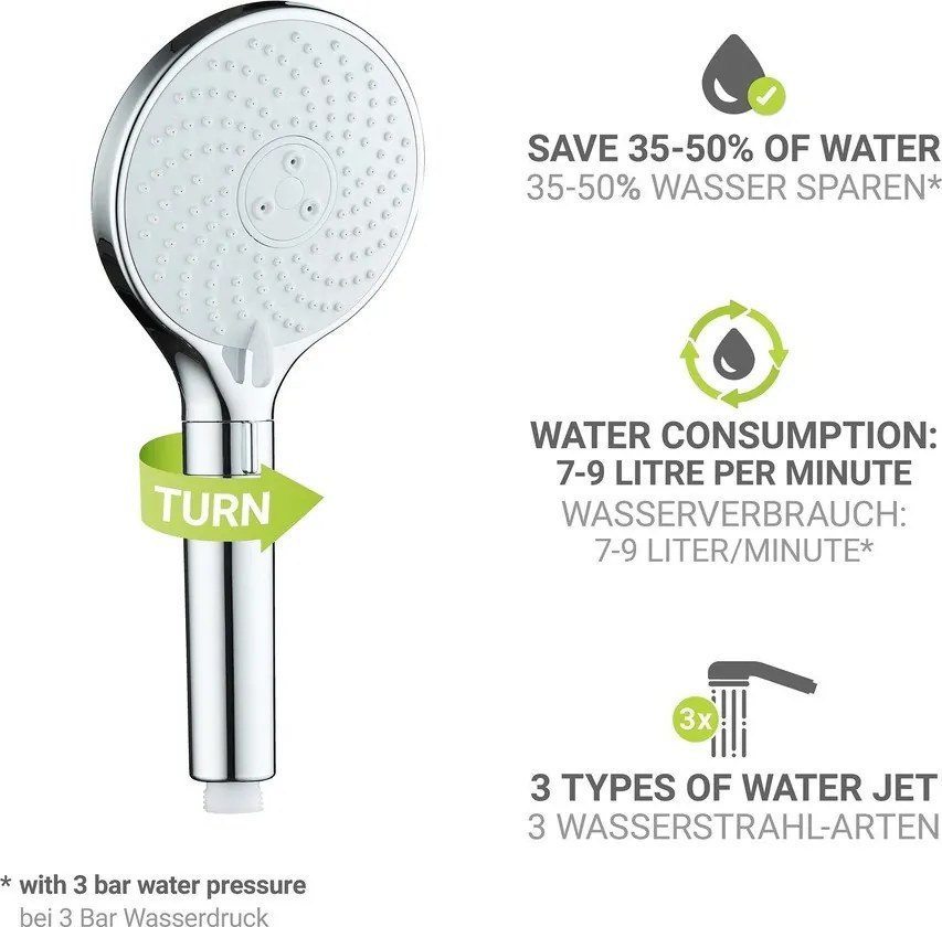Plastikowa słuchawka prysznicowa w kolorze srebra z połyskiem ø 12 cm Water Saving – Wenko