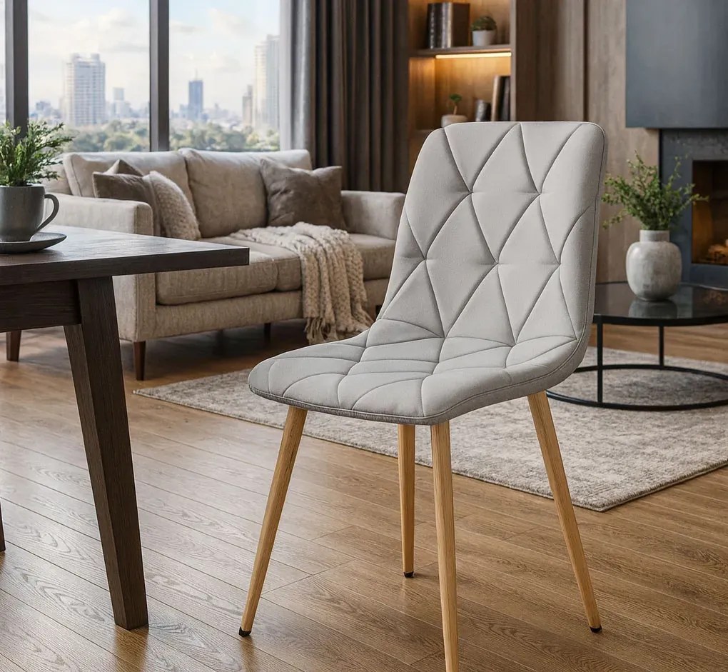 Jasnoszare krzesło pikowane metalowe D7-N16