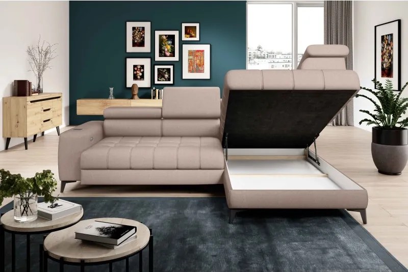 Narożnik BAGGIO Prawostronny z funkcją spania, wolnostojący tkanina LETTO 11 Beżowy WERSAL