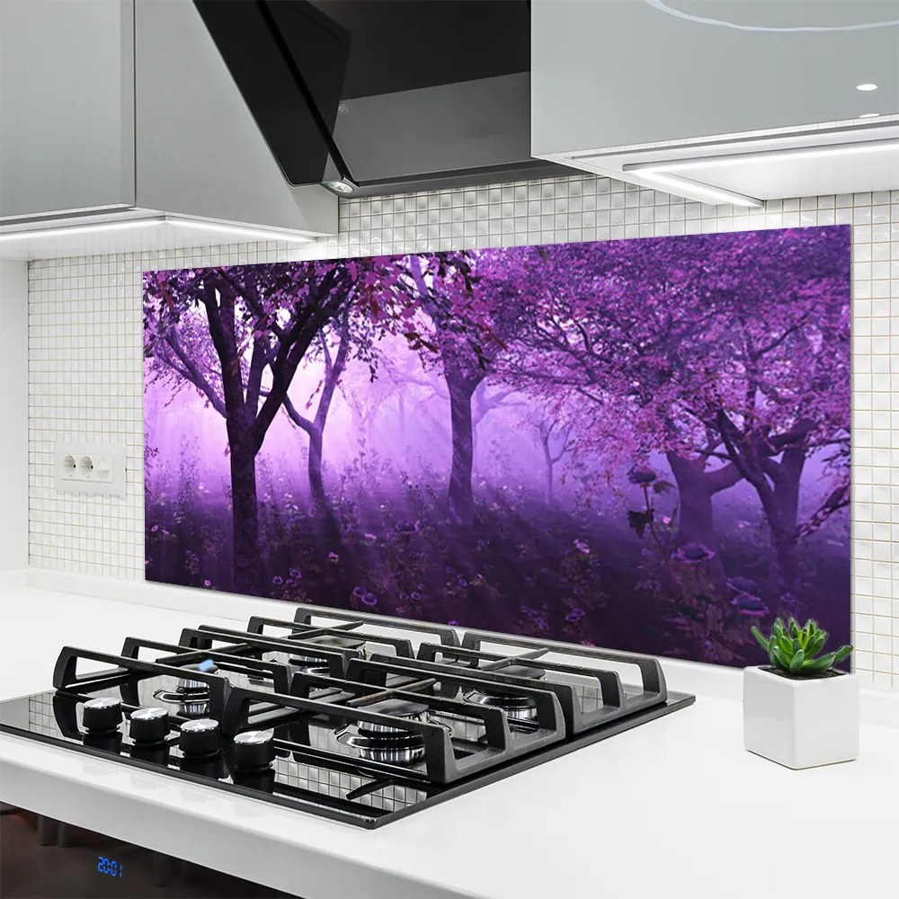 Szkło do Kuchni na Ścianę Sylwetki Drzew o Zmierzchu